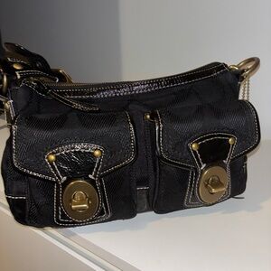 Coach Black Shoulder Bag Patent Leather in Signature Jacquard